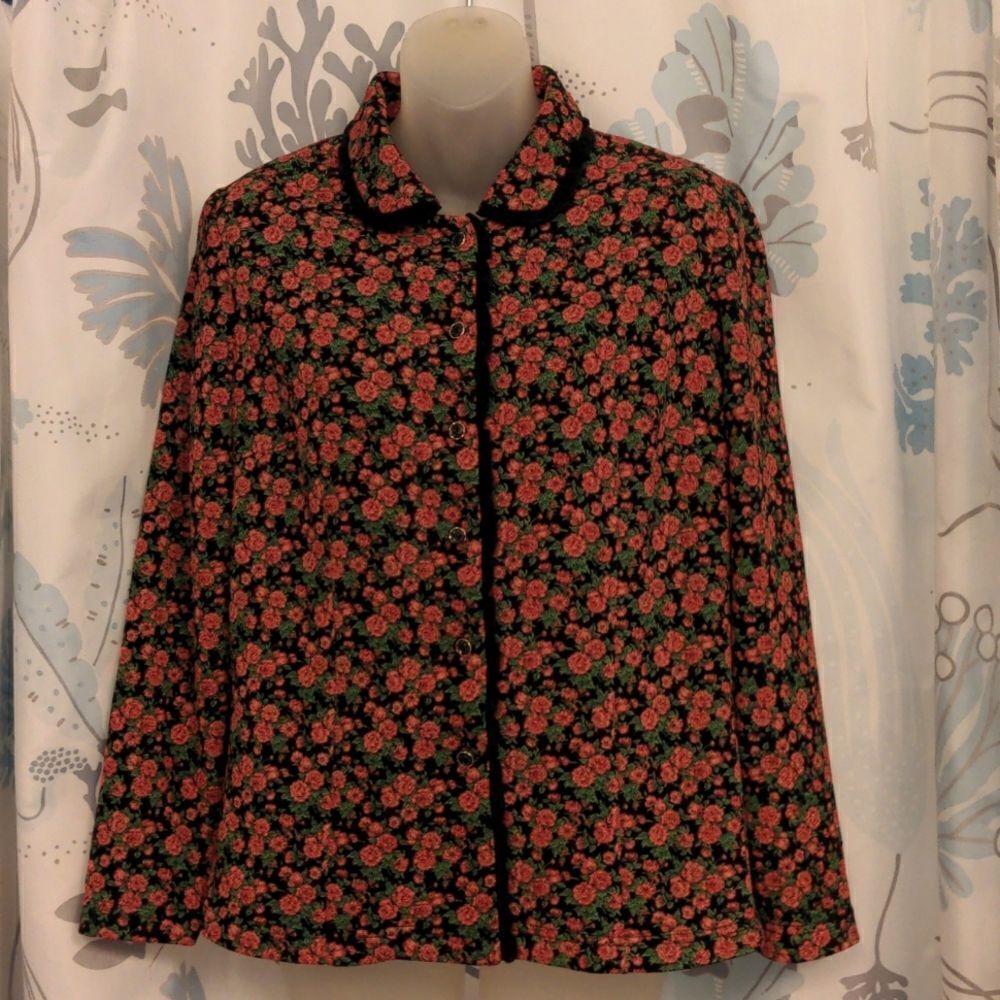 Wangxiaoya Classic Fashion Black Dressy Blazer Red Rose Design